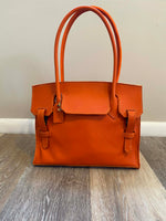 Load image into Gallery viewer, 🧡 Bright Orange Hand‑Stitched Veg‑Tan Leather Tote
