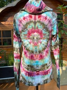 Tie-Dye Long-Sleeved Hooded T-Shirt (Pink/Teal) - X-Small