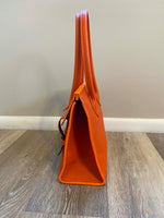 Load image into Gallery viewer, 🧡 Bright Orange Hand‑Stitched Veg‑Tan Leather Tote
