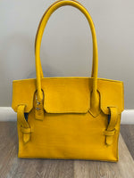 Load image into Gallery viewer, 💛 Bright Yellow Hand‑Stitched Veg‑Tan Leather Tote
