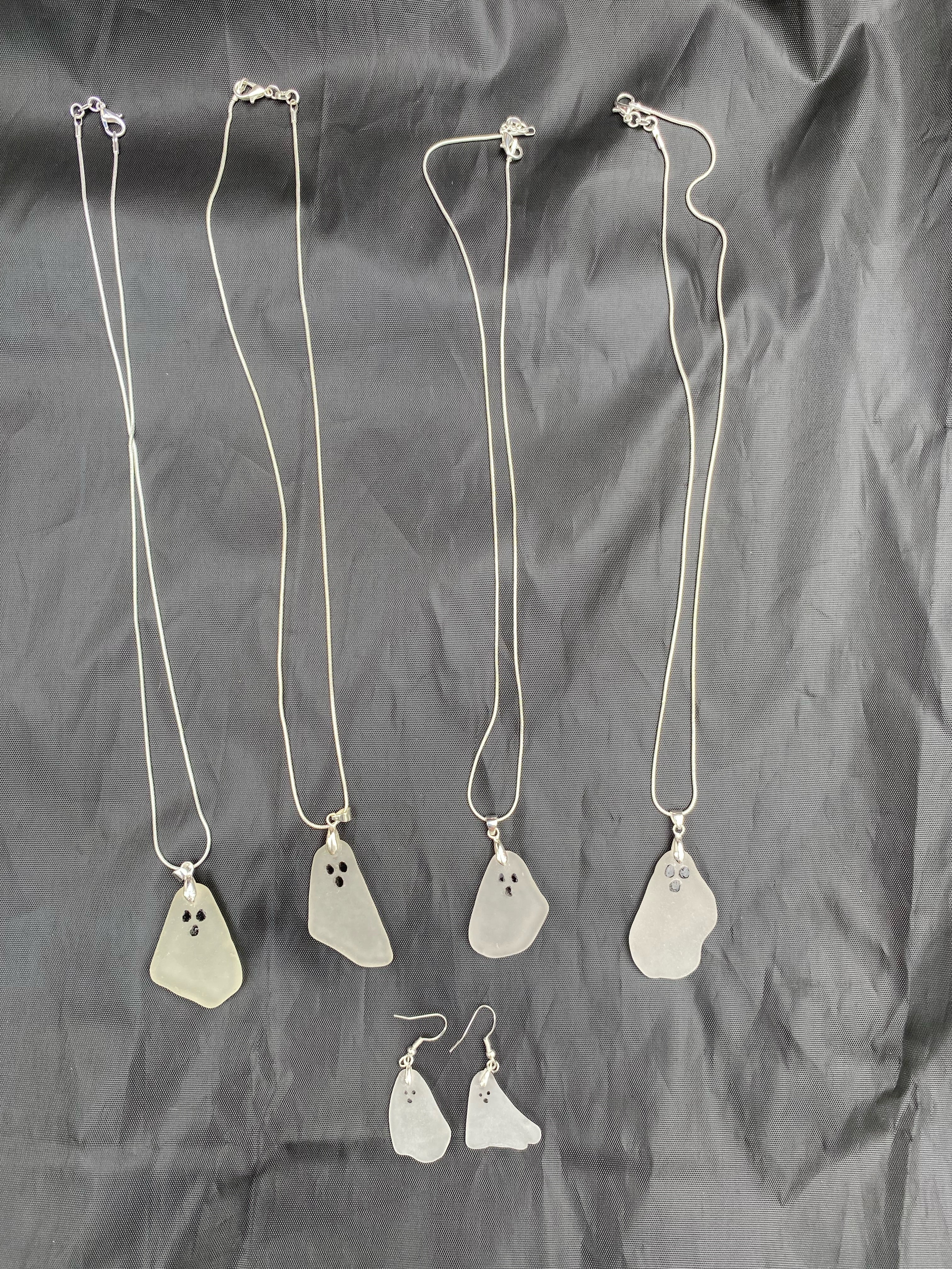 Handmade “BOO” Ghost Seaglass Silver Necklace