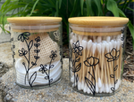 Load image into Gallery viewer, Decorative Glass Jar with bamboo Lid includes Cotton Swabs or Makeup Pads
