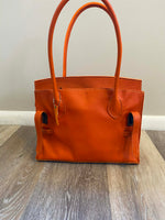 Load image into Gallery viewer, 🧡 Bright Orange Hand‑Stitched Veg‑Tan Leather Tote
