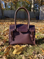 Load image into Gallery viewer, Burgundy Luxury Leather Handbag with Ostrich Leg Trim
