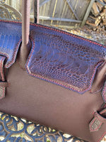 Load image into Gallery viewer, Burgundy Luxury Leather Handbag with Ostrich Leg Trim
