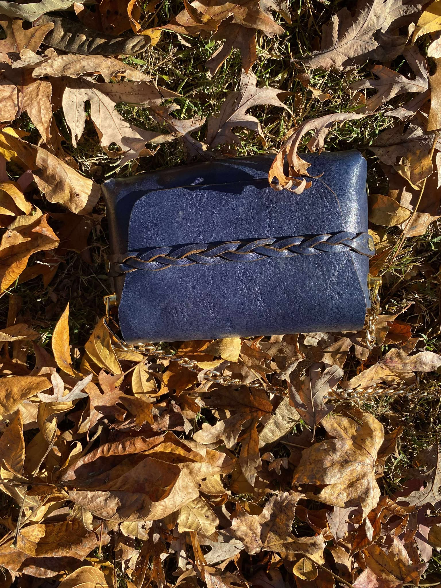 Luxe Blue Italian Leather Crossbody Bag