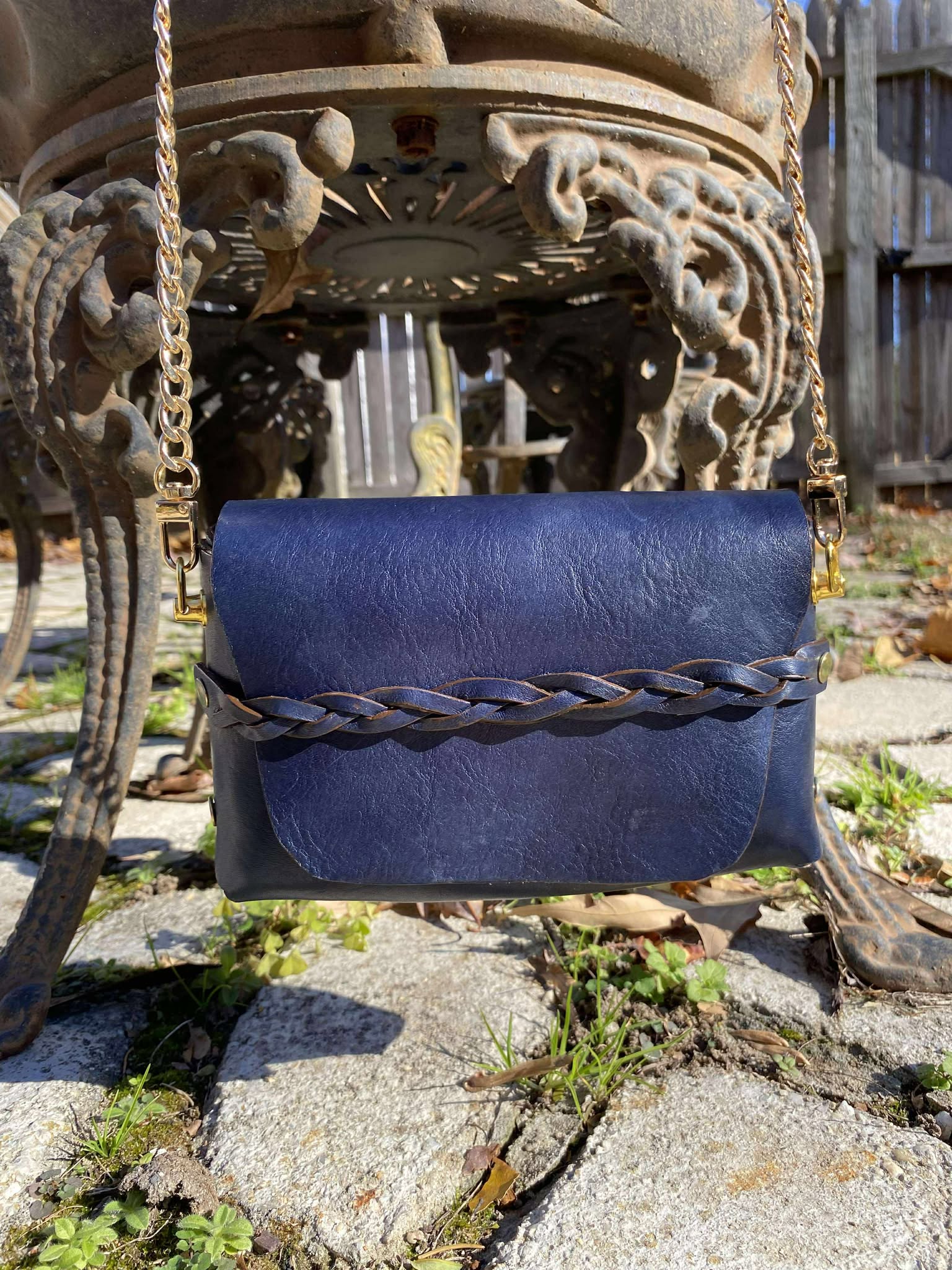 Luxe Blue Italian Leather Crossbody Bag