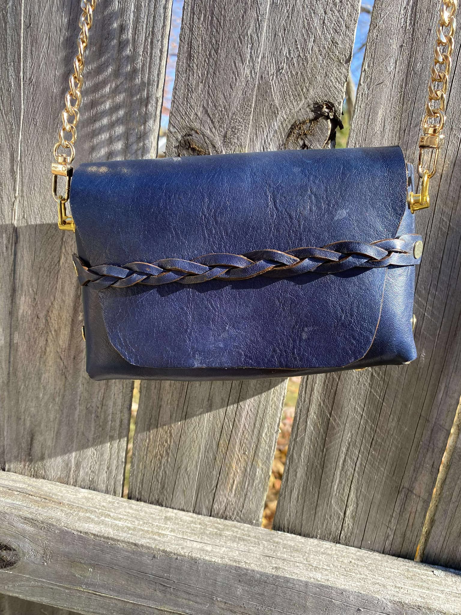 Luxe Blue Italian Leather Crossbody Bag