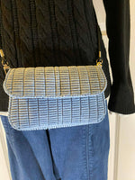 Load image into Gallery viewer, Handmade T-Shirt Yarn Crossbody Bag - Denim-Lined with Leather Strap
