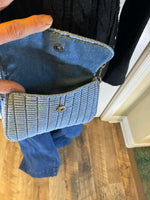Load image into Gallery viewer, Handmade T-Shirt Yarn Crossbody Bag - Denim-Lined with Leather Strap
