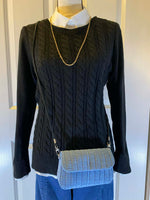 Load image into Gallery viewer, Handmade T-Shirt Yarn Crossbody Bag - Denim-Lined with Leather Strap
