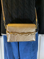 Load image into Gallery viewer, Luxe Gold Glitter Leather Crossbody Bag
