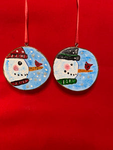 Hand-painted Wood Slice Ornament - Snowman