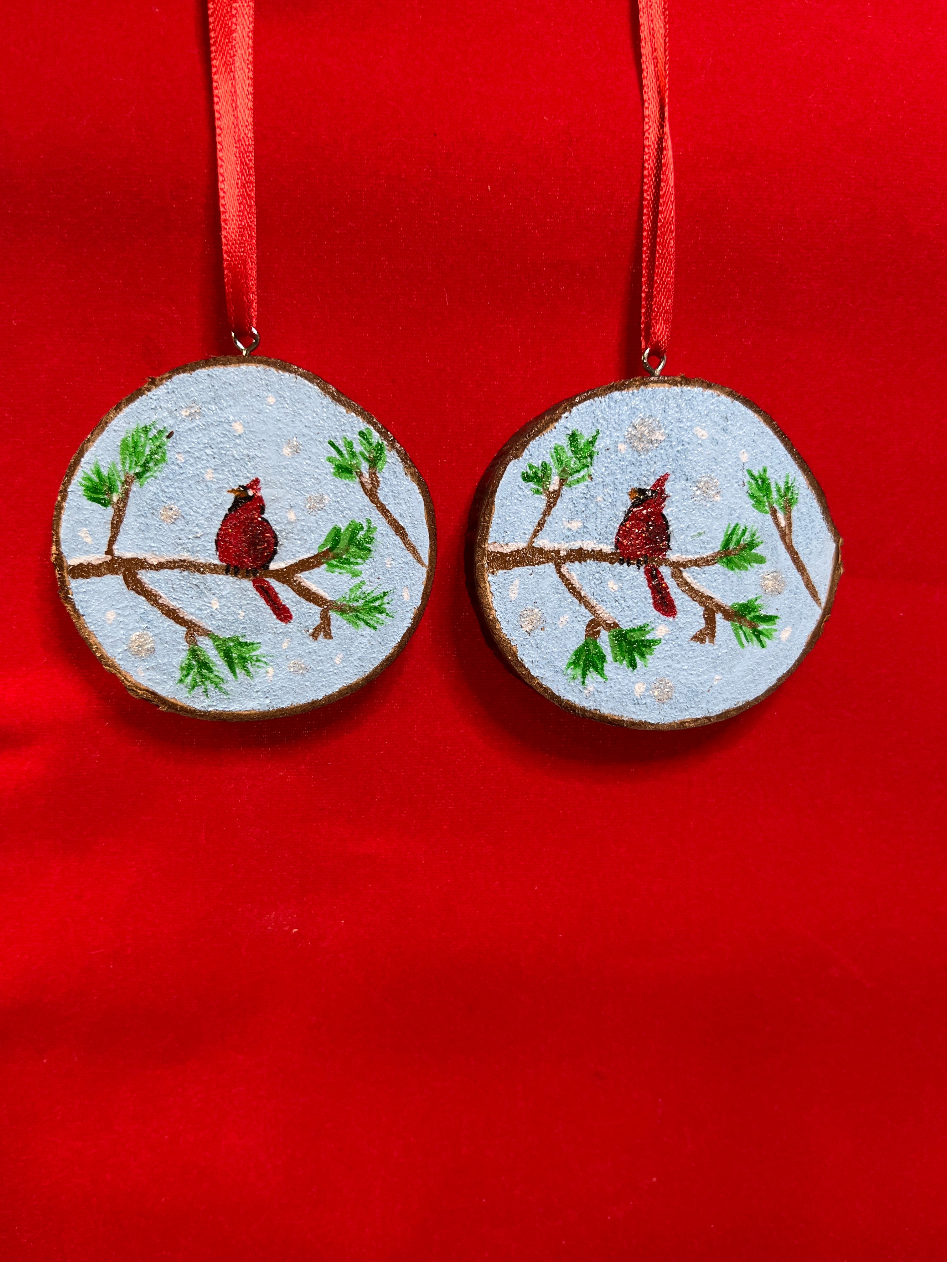 Hand-painted Wood Slice Cardinal Ornament