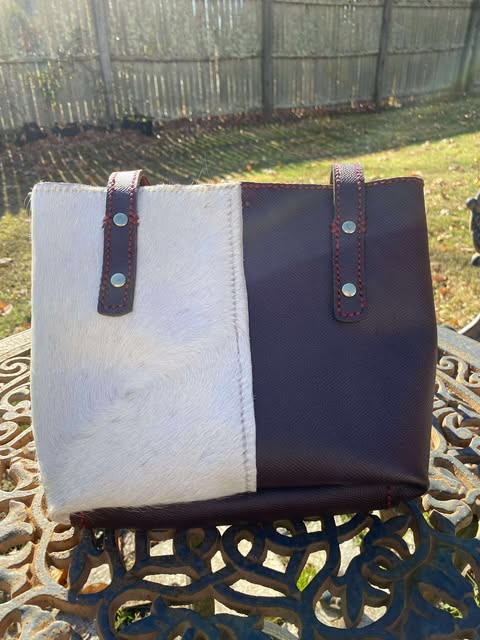 Handmade Luxury Burgundy Leather and Hair on Hide Shoulder Bag