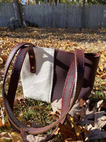 Load image into Gallery viewer, Handmade Luxury Burgundy Leather and Hair on Hide Shoulder Bag
