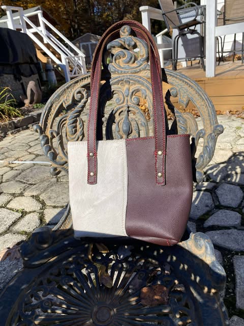 Handmade Luxury Burgundy Leather and Hair on Hide Shoulder Bag