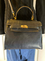 Load image into Gallery viewer, Handmade Blue Italian Leather Crossbody Handbag - Canvas Lined with Gold-toned Harware
