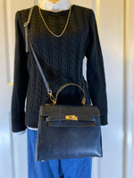 Load image into Gallery viewer, Handmade Blue Italian Leather Crossbody Handbag - Canvas Lined with Gold-toned Harware
