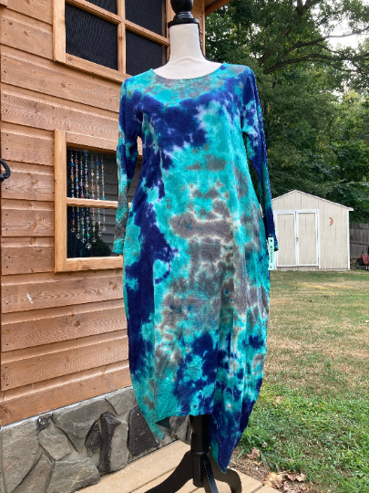 Tie-Dye Blue-Gray Kaftan - Medium