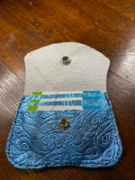 Load image into Gallery viewer, Handmade Blue Metallic Floral Embossed Leather Wallet 3" x 5"
