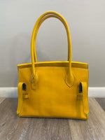 Load image into Gallery viewer, 💛 Bright Yellow Hand‑Stitched Veg‑Tan Leather Tote
