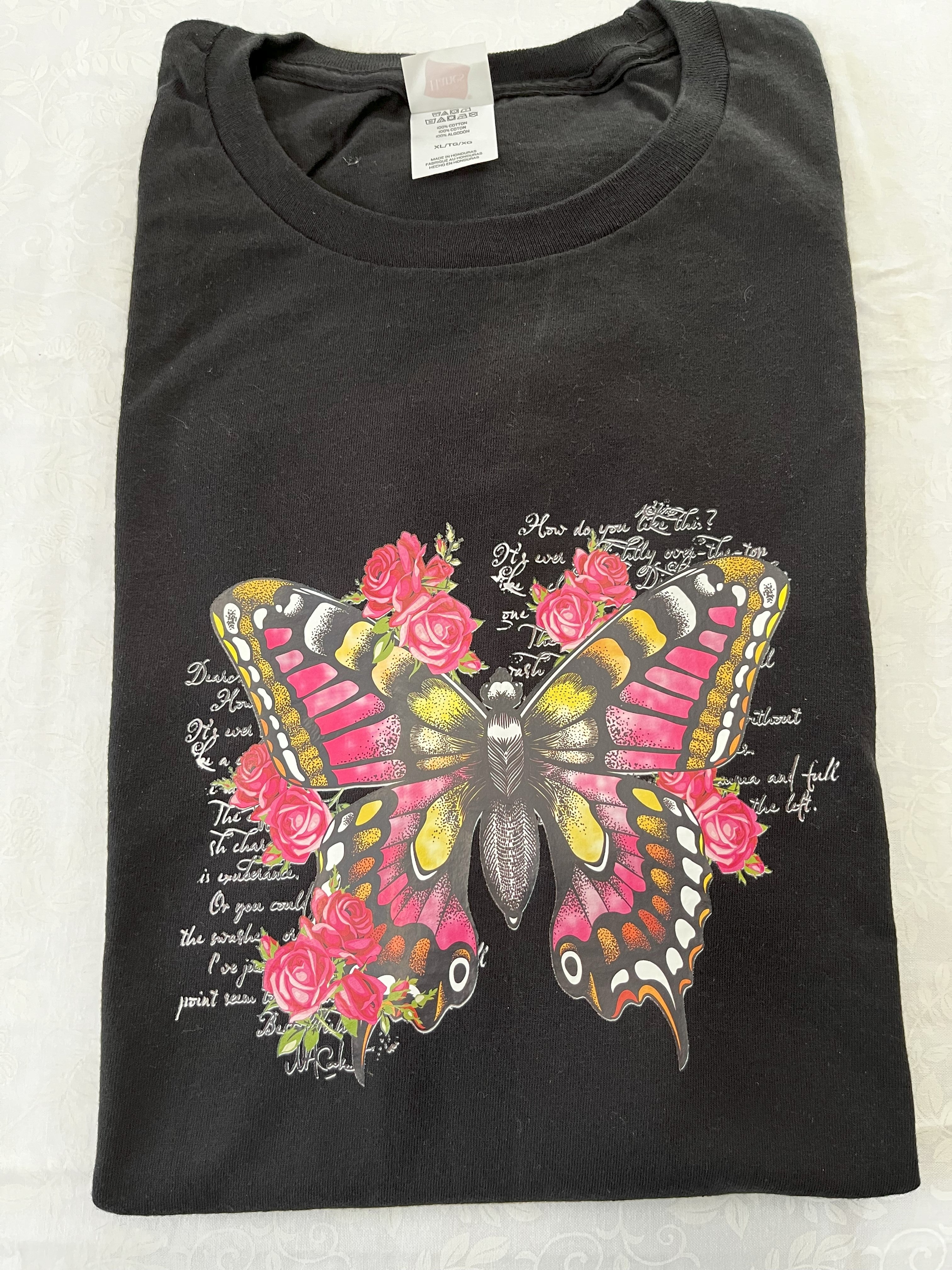 Pink roses Butterfly T-Shirt - X-Large