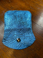 Load image into Gallery viewer, Handmade Blue Metallic Floral Embossed Leather Wallet 3" x 5"
