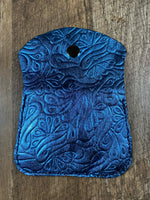 Load image into Gallery viewer, Handmade Blue Metallic Floral Embossed Leather Wallet 3" x 5"
