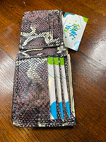 Load image into Gallery viewer, Handmade Purple Snake-Embossed Leather Bifold Wallet - 3 1/2" x 4 1/2" (Closed)
