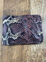 Load image into Gallery viewer, Handmade Purple Snake-Embossed Leather Bifold Wallet - 3 1/2" x 4 1/2" (Closed)
