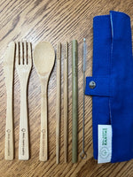 Load image into Gallery viewer, Six (6) Pack Bamboo Cutlery Set in Blue Carry Bag
