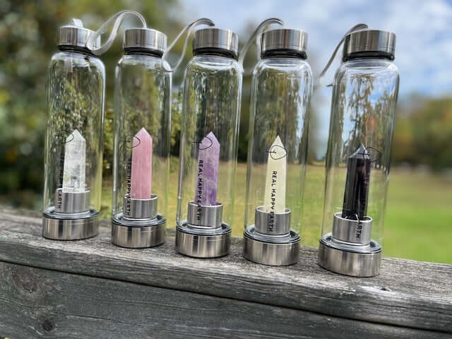 Gemstone-Crystal Infused Glass Water Bottle