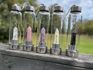 Gemstone-Crystal Infused Glass Water Bottle